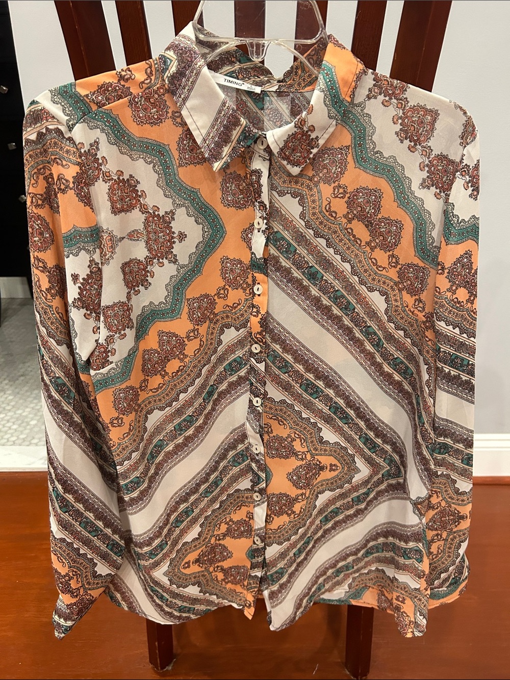 Timing Orange, Cream & Teal Paisley Button-Down Shirt